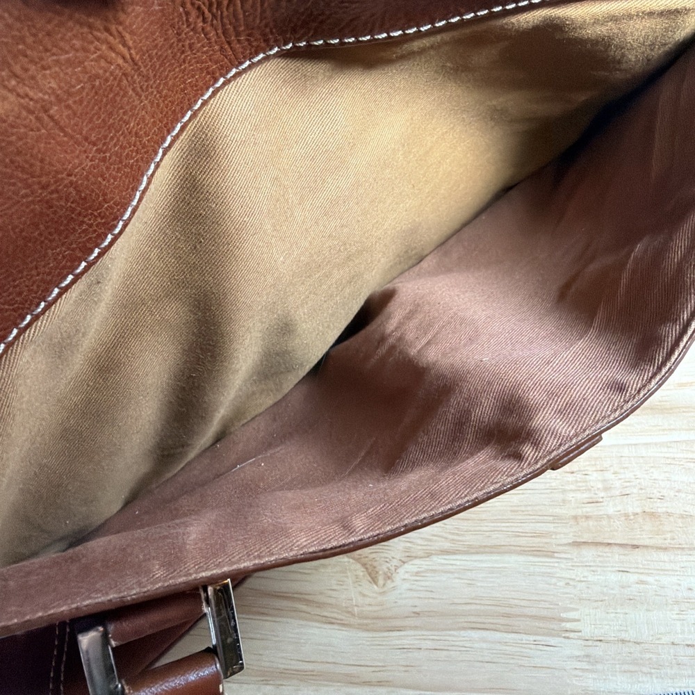 Etienne Aigner Brown Leather Shoulder Bag Zip Up Brown Interior Cloth Buckles - Picture 7 of 13